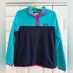 Lands' End Womens Snap Neck Fleece Pullover. Size M 10/12. Navy, Teal, Pink